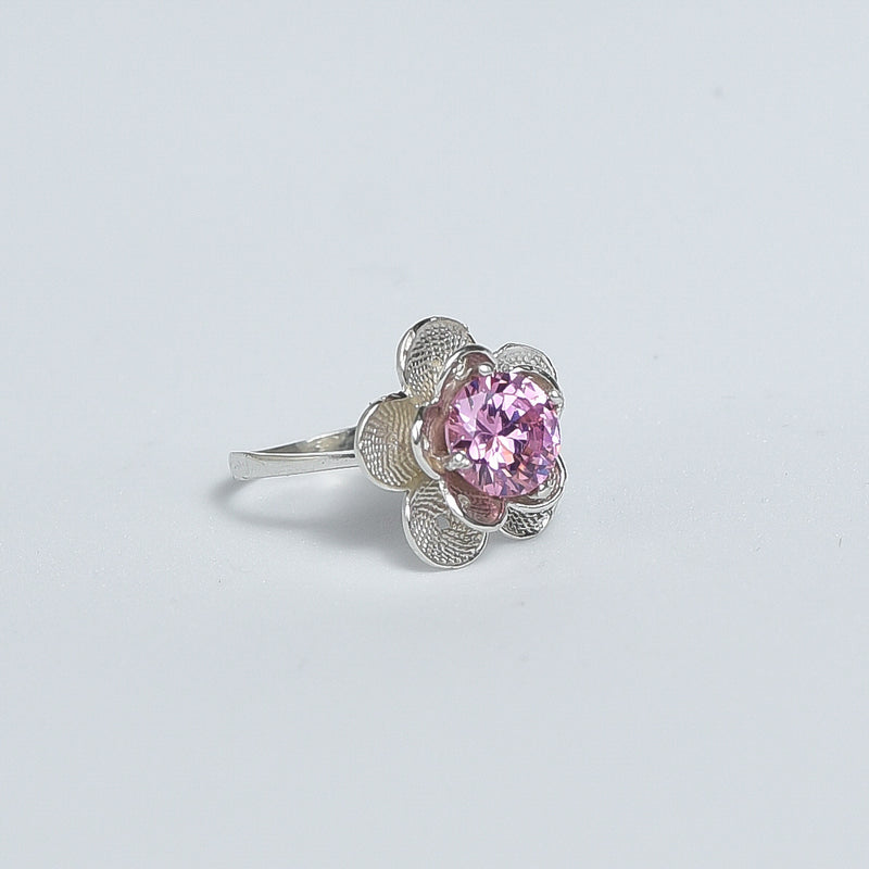 Bague tête fleure pierre zircon violet - GRAND MARCHÉ