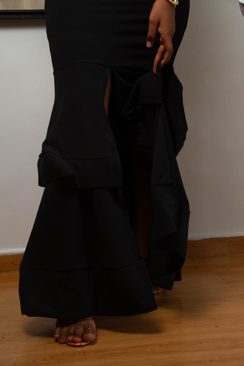 Robe à fente milieu-Tissu moulant-Noire-Taille M-Femme