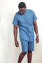 KIONA - GoodLuck bleu ensemble chemise + short pour homme